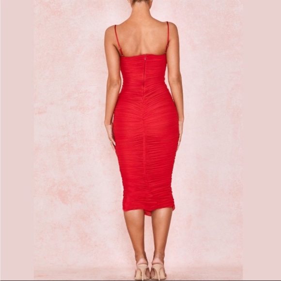 Sold! House of CB London Sirene Bodycon Gathered Organza Dress Red Size M - Picture 2 of 5